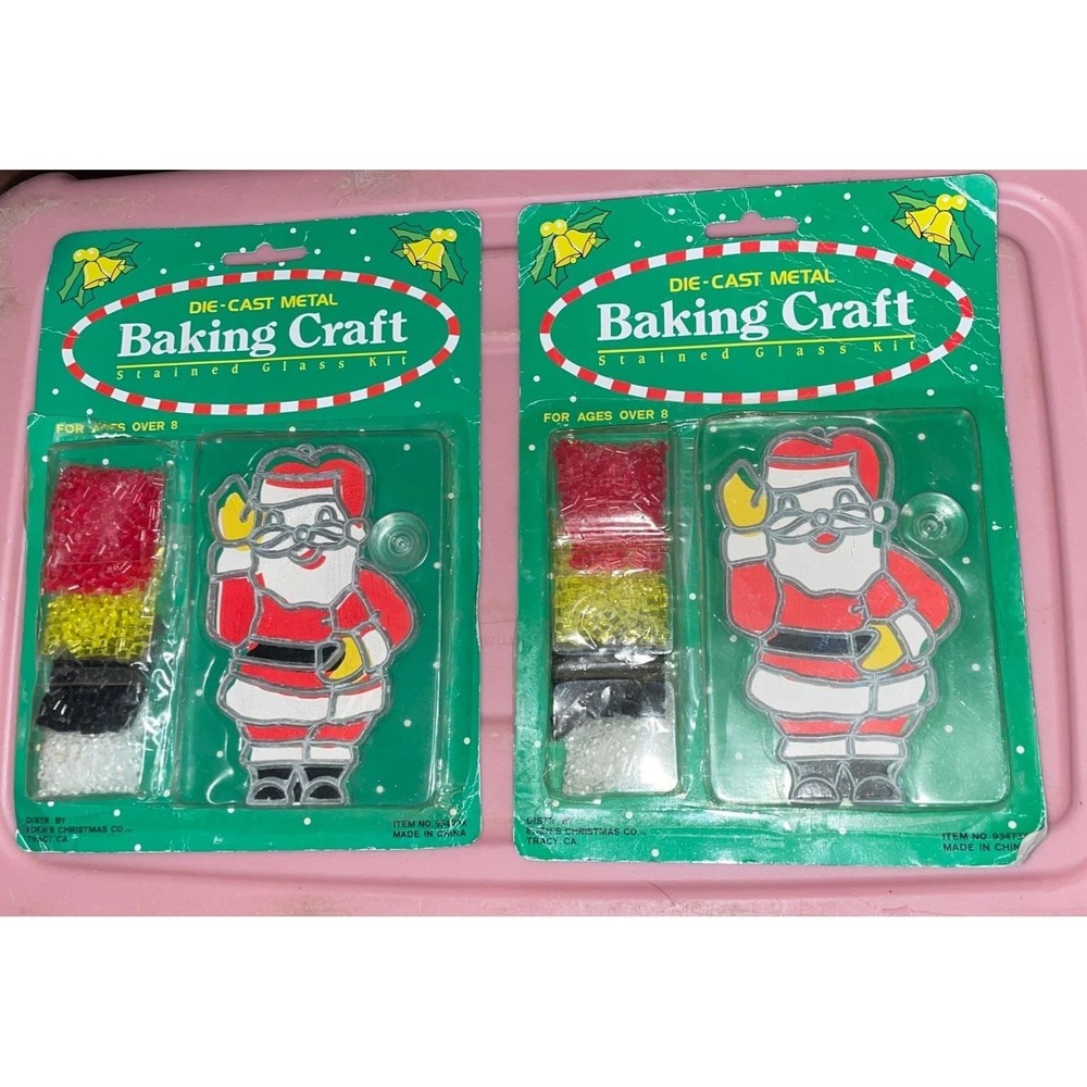 Vintage Baking Craft Stained Glass Kit  Santa Christmas Die-Cast Metal Lot Of 2